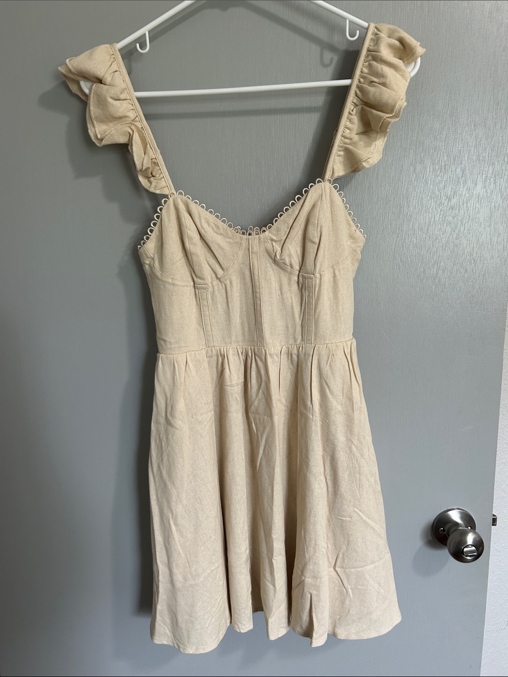 Francesca’s Cream Ruffle-Strap Sweetheart Mini Babydoll Dress Romantic Coquette